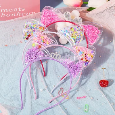 Joli bandeau à paillettes en forme d'oreille de chat, épingle à cheveux, accessoires pour cheveux, bande d'anniversaire pour enfants