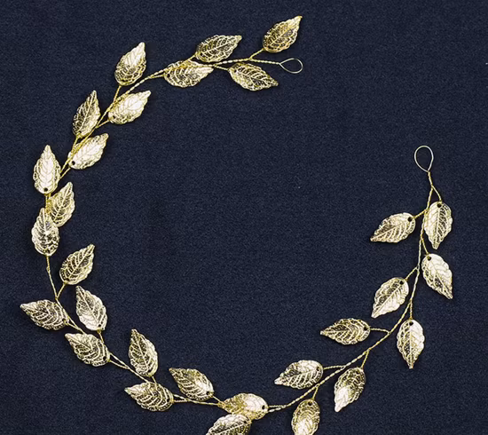  Bandeau de vigne de cheveux de feuille d'or de mariage nuptial.  Accessoires pour cheveux de mariée