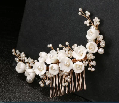 Luxe mariée mariage perle argile cheveux peigne pince à cheveux casque, mariée Vintage perle cheveux accessoires