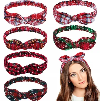 Bandeaux de noël avec nœud Boho, couvre-chef rétro élastique, oreilles de lapin, mignons et extensibles, accessoires pour filles et femmes